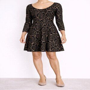 Altar’d State Black Gold Metallic Floral Fit Flare Dress Size Medium